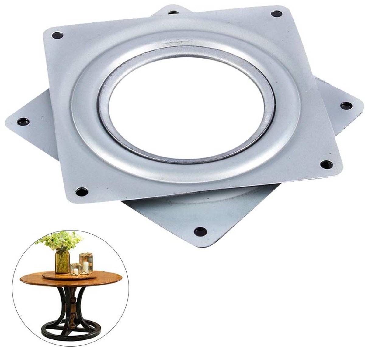 Dailygoods - 4 Inch Square Lazy Susan - Draaischijf - Galvanized Steel - Rotating Bearing - Geschikt voor TV Rack - 1 Stuk