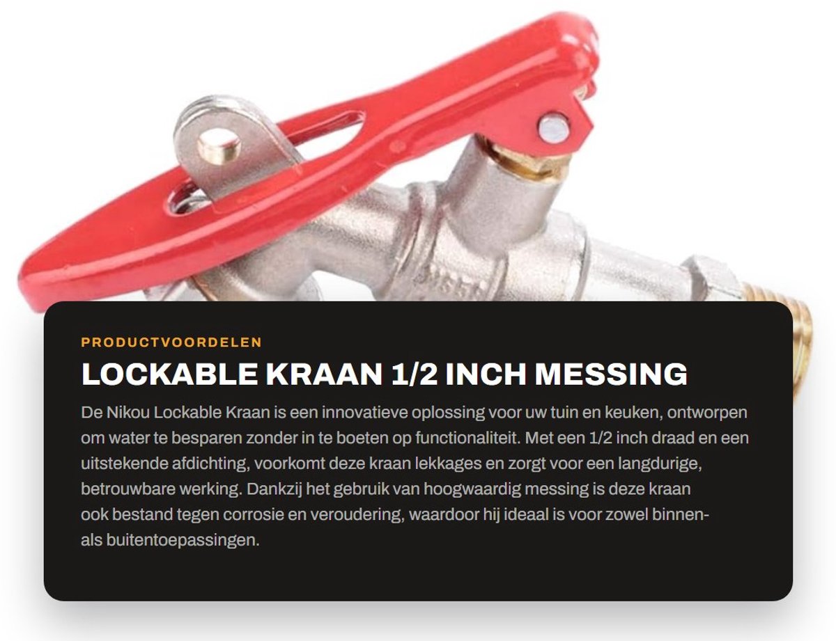 Dailygoods- Kraan met vergrendeling - 1/2 Inch Draad - Messing - Waterbesparend - Tuin/Keuken - Corrosiebestendig - Eenvoudige installatie - Tuinkraan