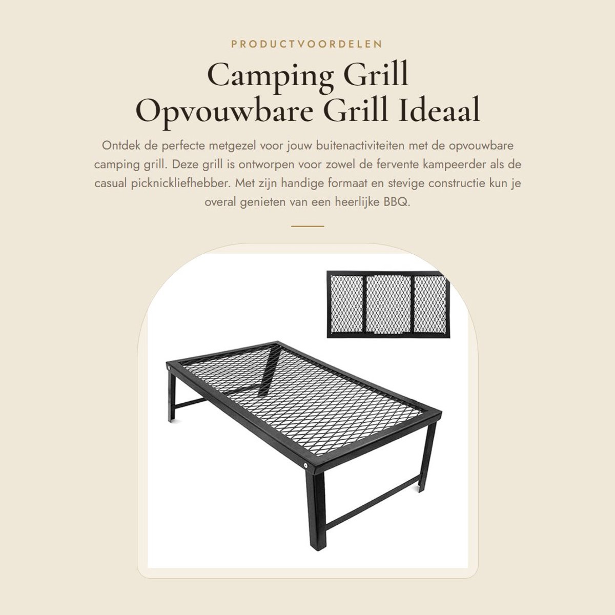 Dailygoods- Grill - Opvouwbare Grill voor Camping - Grillrooster - Kampvuur Grill - Outdoor Grill - Lichtgewicht en Duurzaam - Barbecue
