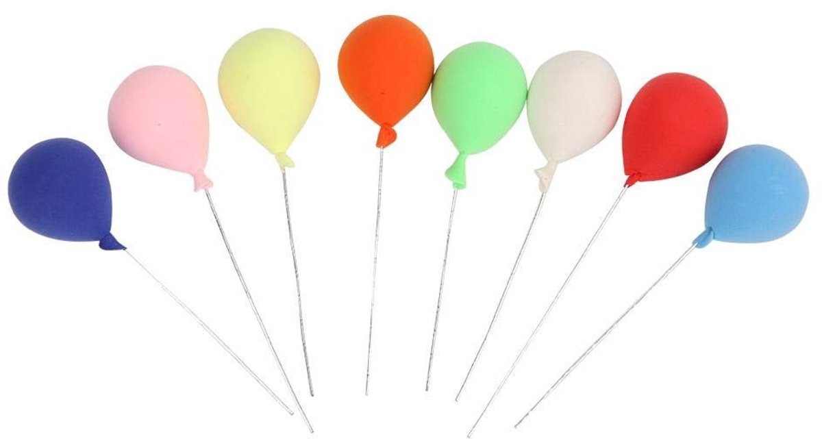 Dailygoods- Schuim Ballonnen 8 Stuks - 1:12 Poppenhuis Decoratie - Hars Ballonnen - Diameter 2 cm - Totale Lengte 7 cm - Eenvoudig Modern - Miniatuur Ballonnen