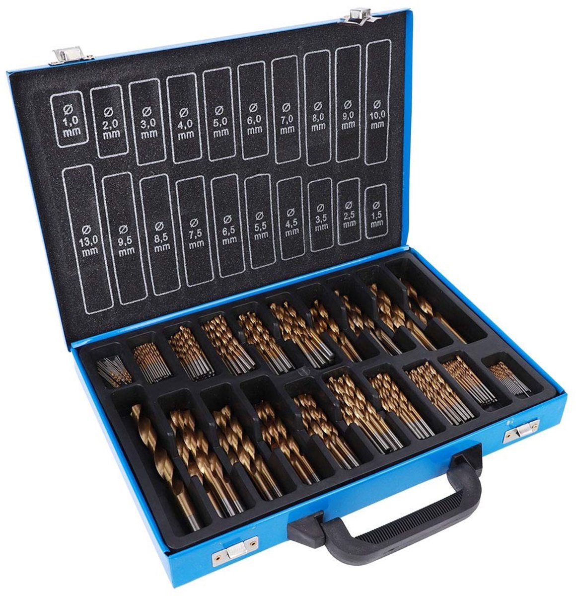 Dailygoods - HSS-borenset - 202-delig - Ti-gecoat - 1-13 mm - Voor hout en kunststof - Draagbare opbergbox - Sterk en duurzaam