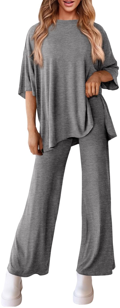 Dailygoods- Outfit Dames - 2-delige Casual Set - Korte Mouwen - Wijde Pijpen - Loungewear - Lichtgewicht & Comfortabel