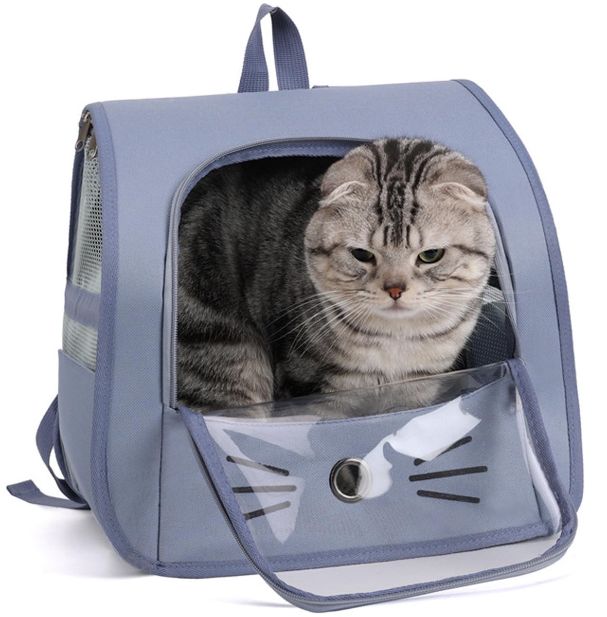 Dailygoods- Huisdierrugzak voor kleine honden/katten - Draagbare/opvouwbare Rugzak - Ademend - Verstelbare schouderbanden - Robuust Oxford-weefsel - Transparante bovenkant - Dierenrugzak