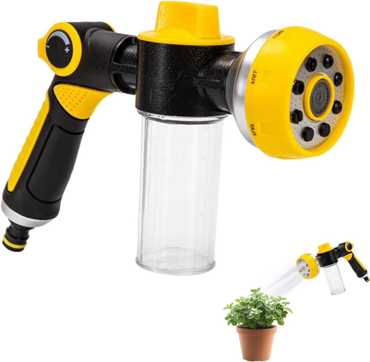 Tuinslangmondstuk - Slangsproeier - Buiten reinigen - Met zeepdispenser - 22 x 20 x 10 cm - Grijs