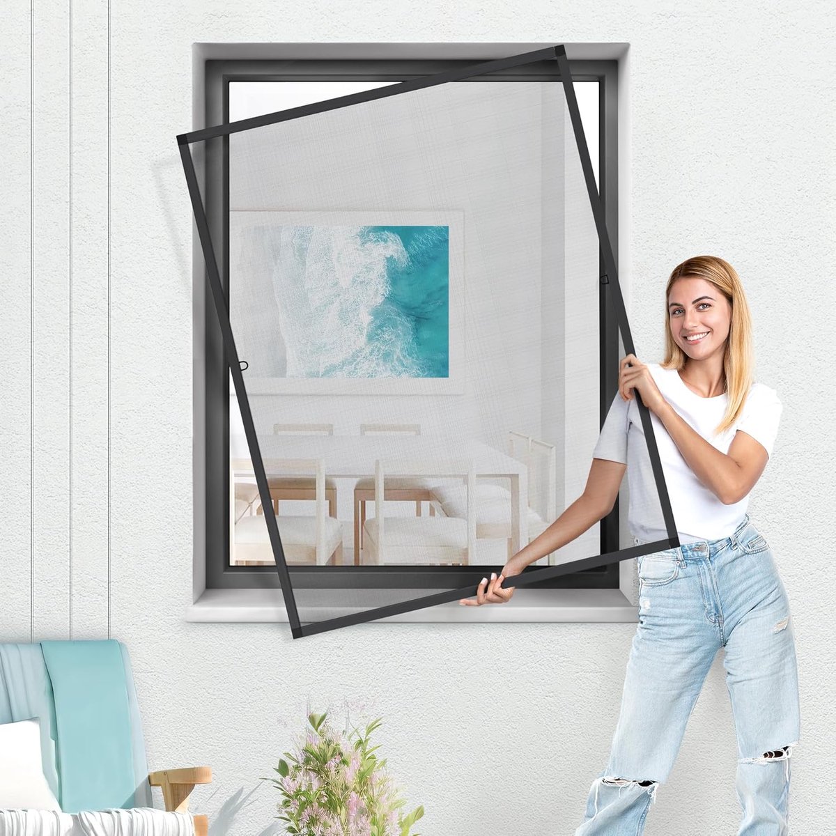 Raam vliegengordijn - Horrenklemframe insectenwerend - Insecten buiten houden - Montage zo