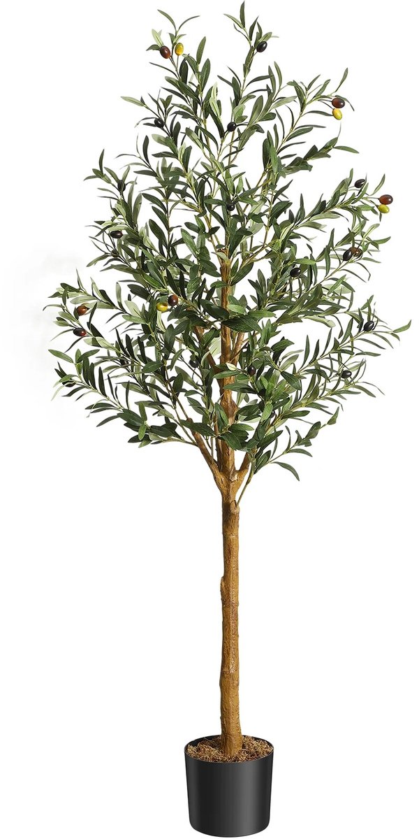 Cventrix Olijfboom - Kunstplant - Kunstplant voor binnen - Decoratief - Onderhoudsvrij - 150 cm - Grote kunstplant met olijven