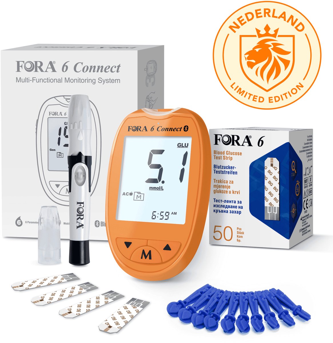 FORA 6 Connect Bloedglucosemeter - Speciale Editie (Oranje)