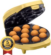 Bestron Cake pop maker - DCPM12V - 700W - 12 cake pops - Incl. 12 stokjes & vorkjes - Geel - 5 jaar garantie