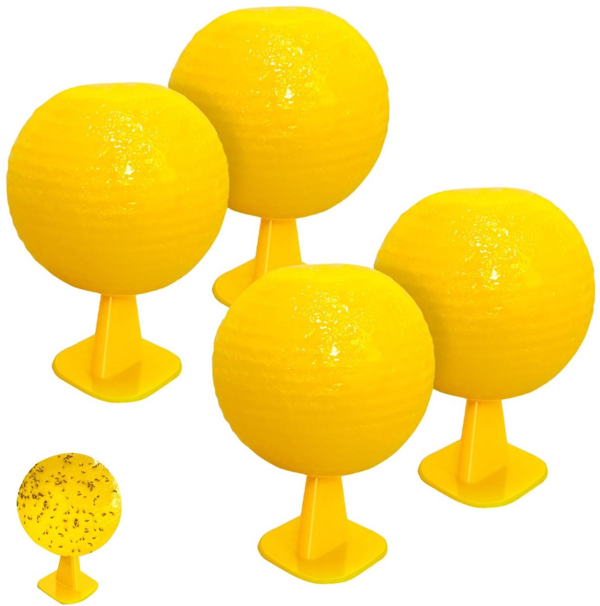 Dailygoods - Fruitvliegenval, 4 stuks, kleverige vliegenval, hangende vliegenval, voor bloempotten, balkon, binnenplaats, boomgaarden, keuken, badkamer, geel