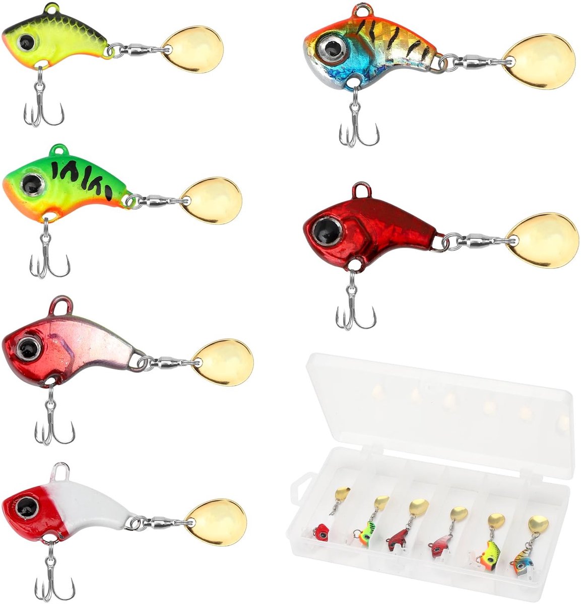 Dailygoods - 6 stuks visaasset, kunstaas, spinner, hengelaas, jig spinner-set, snoekaas, spinnerbait, loodkopspinner, vishaken voor baars, snoek, snoekbaars, meerval, voorvork