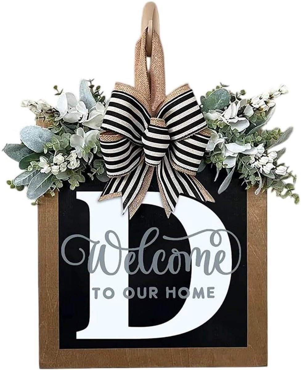 Houten Deurbord - Naambord Huis - Entree Decoratie - Volledig Aanpasbaar - 30 x 30 cm - Zwart Wit
