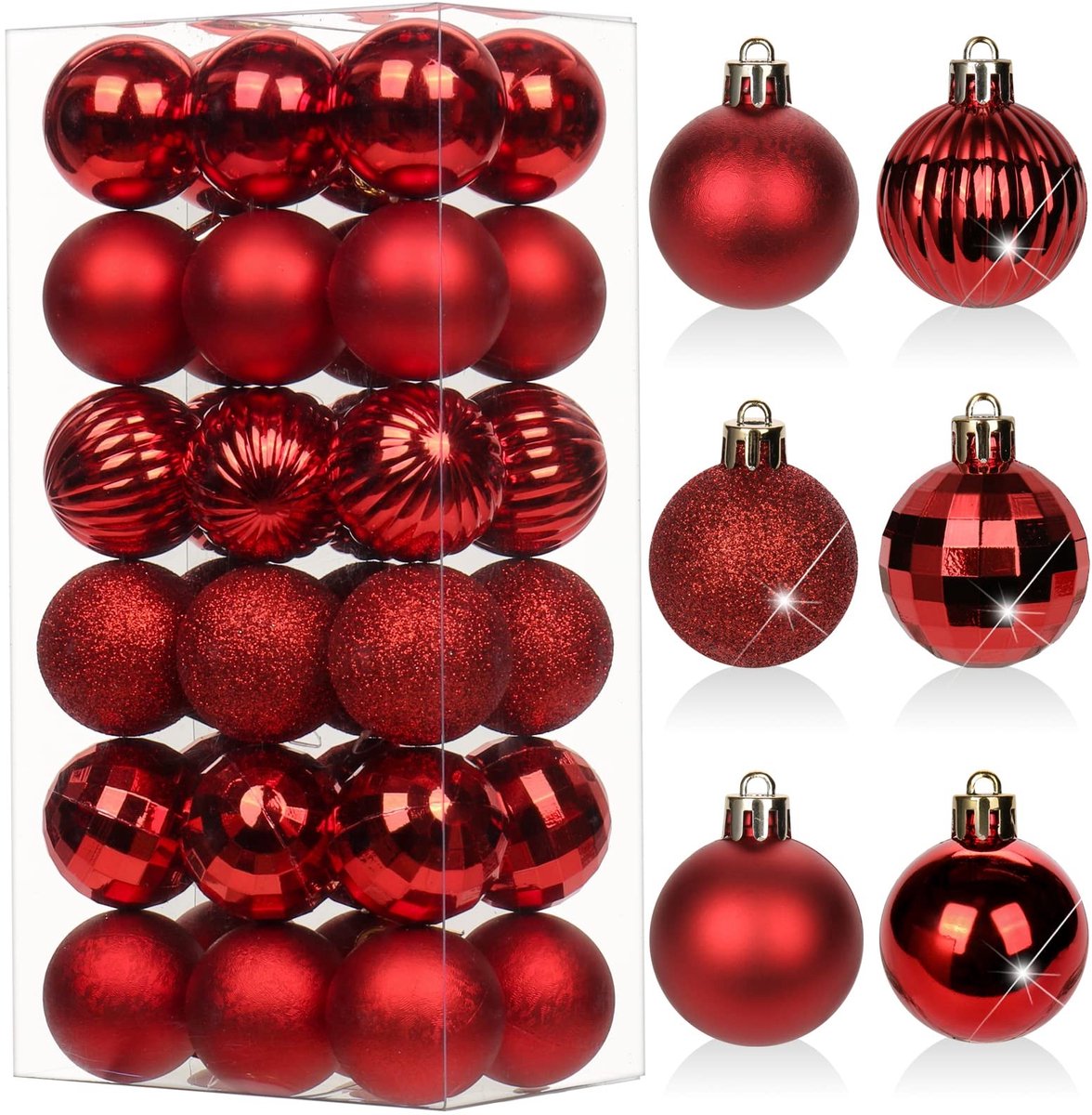 Dailygoods - Set van 36 kerstballen van 4 cm, kunststof kerstboomversiering met ophangoog, kerstboomversiering voor bruiloft, feestdagen, feest, Kerstmis, Halloween, woondecoratie