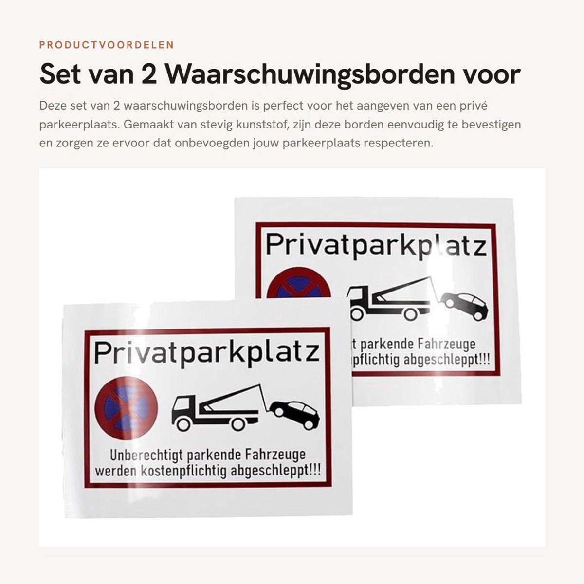 Dailygoods- Waarschuwingsbord Privé Parkeerplaats - 2 Stuks - Kunststof - 15 x 20 cm - Flexibel - Duidelijk Leesbaar - Parkeerbord