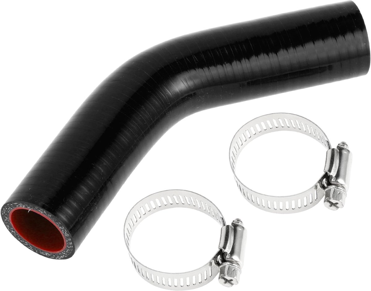 Dailygoods- Koelslang Siliconen - 25 mm Binnendiameter - 90 mm Lengte - 45 Graden - Zwart/Rood - Hoge Temperatuur Bestendig - Siliconenslang