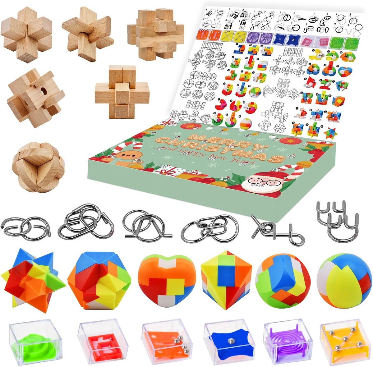 Adventskalender Puzzels - Kerst Kalender - Logica Trainen - 24 Verschillende Puzzels - 24 Stuks - Groen