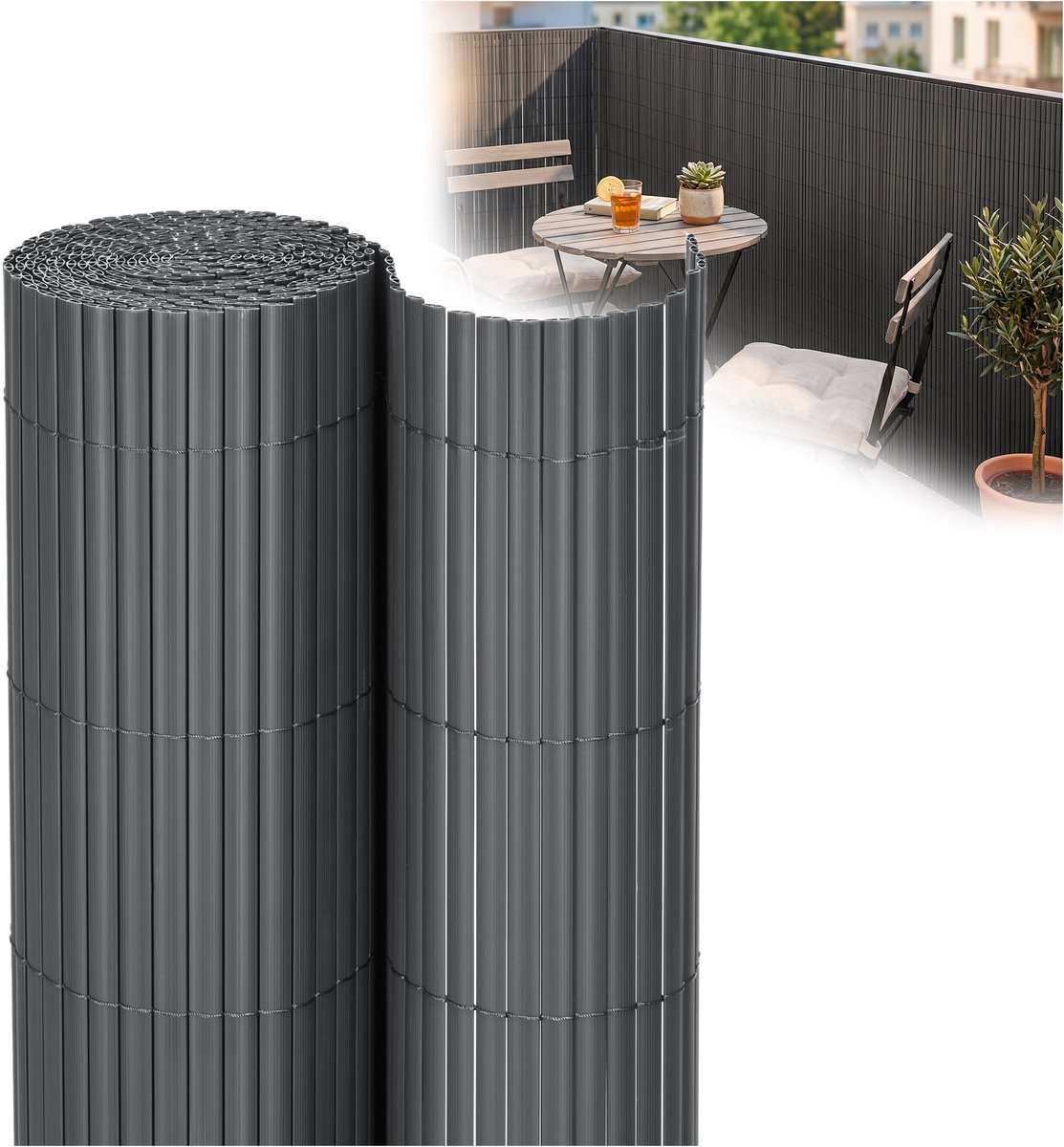 Springos Balkonscherm - Privacyscherm - Hoge Kwaliteit - Waterbestendig - UV-bescherming - 1x3 m - Antraciet - PVC