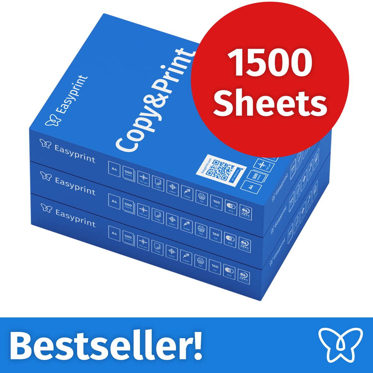 Easyprint Printerpapier kopieerpapier 1500 vellen 3 x 500 A4 premium wit testwinnaar PEFC