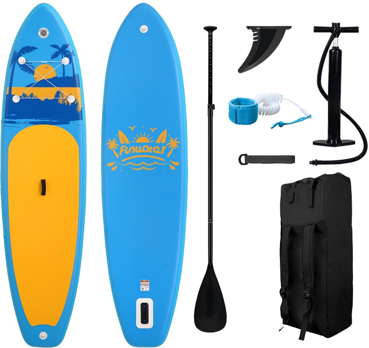 FUNWATER FW31E Opblaasbaar SUP – board 335x84x15 cm – Paddleboard tot 165 kg – Set met peddel – pomp en rugzak – antislip EVA – PVC Drop-Stitch