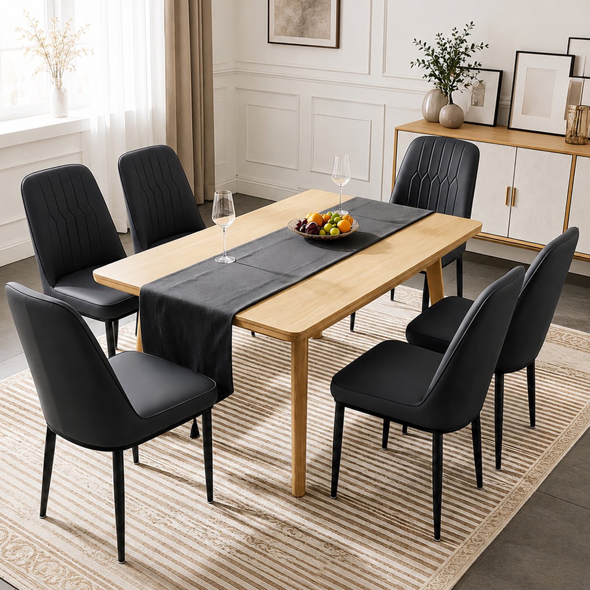Durrafy® Eetkamerstoelen - Set Van 6 - Eetkamerstoel - Eettafelstoel - Keukenstoel - Eetkamerstoelen - Stoel - Fluweel - PU Leer - Metalen Poten - Modern Design - Max. Draagvermogen 150KG - Donkergrijs