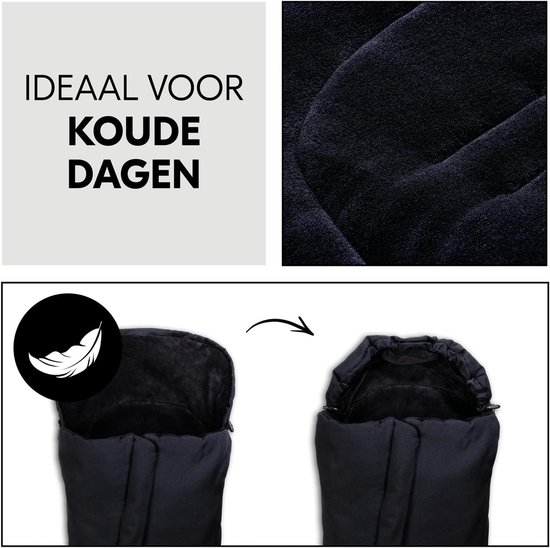 Hauck universele voetenzak voor buggy’s en fietskarren, warme fleece, eenvoudige montage met 5-puntsgordel, antislipbescherming, tweeweg ritssluiting, geschikt voor de wasmachine, opvouwbaar, zwart van Hauck — afbeelding 2
