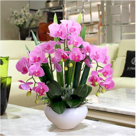 Kunstorchideeën Arrangement - Nep Bloemen - Decoratief Accent - Realistische Touch - 55 Cm Hoog - Color2