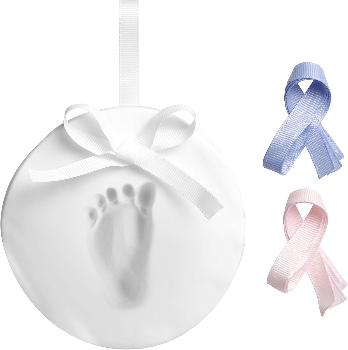 Aandenken Ornament - Baby Handafdruk - Herinnering Maken - Geen Bakken Nodig - 15 x 15 cm - Multicolor Lint