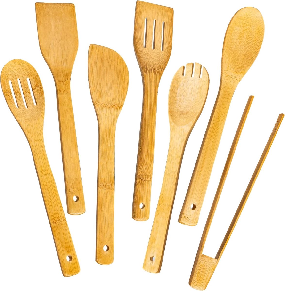 Houten kooklepels - Keuken set - Koken en serveren - Duurzaam bamboehout - 7-delig - Natuurlijk