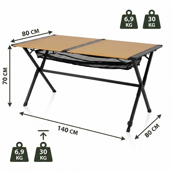 Happy Rhino - Roltafel Burleigh - Eettafels - Zwart - 7,6kg - Aluminium plaat - 140 x 80 cm van Merkloos — afbeelding 5