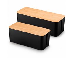 BUDDLEY Kabelbox Zwart Bamboe (SET M en L) - Kabeldoos - Kabel Opbergbox Stekkerdoos - Kabel Management onder bureau - Kabel Organiser Bureau - Kabel Organiser - Kabelbox Stekkerdoos - CableBox - Kabel Doos - Kabelbox voor snoeren wegwerken