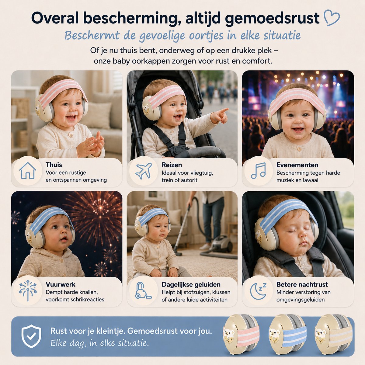 Leefico Baby Koptelefoon Gehoorbescherming – 4-in-1 Set met 3 Verwisselbare Hoofdbanden – Oorbeschermers Kind – Tot 25 dB – Voor Baby, Peuter & Kinderen – foto 6