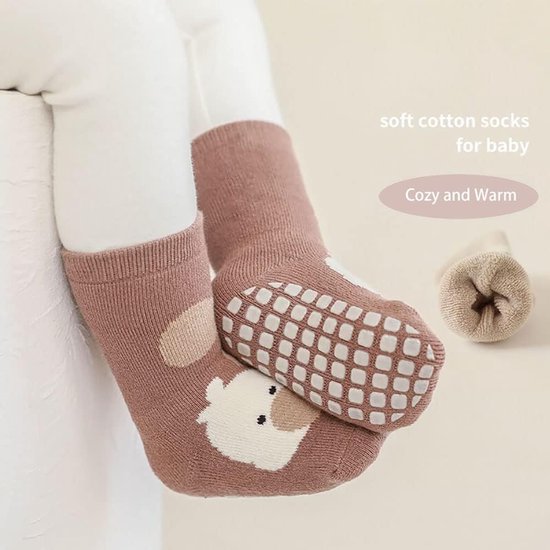 Babysokken - Antislip Sokjes - Warme Voetjes - Met Anti-slip Grip - 5 Paar - Multicolor — afbeelding 4