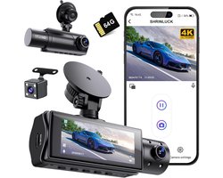 3-Kanaals Dashcam - Auto Camera - Rijgedrag Vastleggen - 4K Nachtzicht - 64GB Inclusief - Zilver