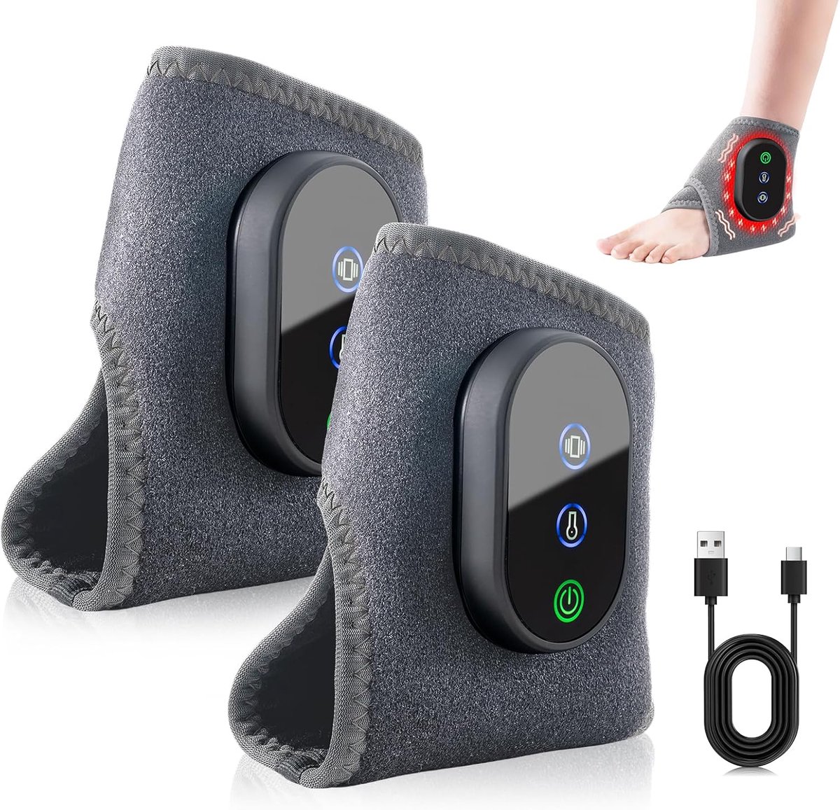 Elektrische Voetmassager - Voet Verwarmers - Spierontspanning Bevorderen - 3-in-1 Functies - 2 Stuks - Grijs