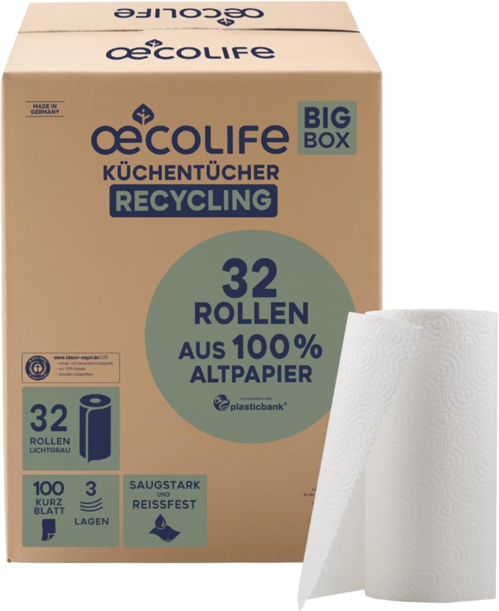 Keukenhanddoeken - Huishoudrollen - Schoonmaken Keuken - Gemaakt van gerecycled papier - 32 rollen - Wit