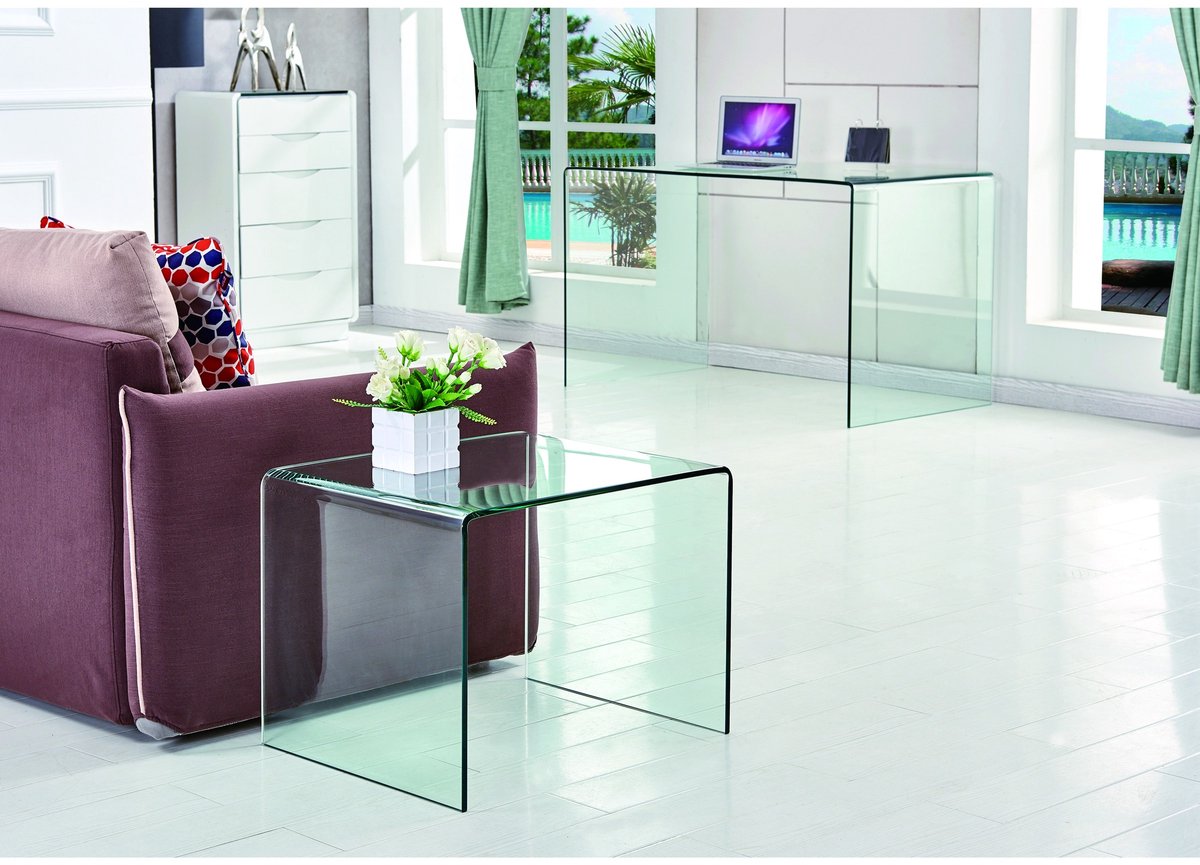 YYchan gebogen glazen bijzettafel van gehard glas - transparant - 50 x 40 x 45 cm