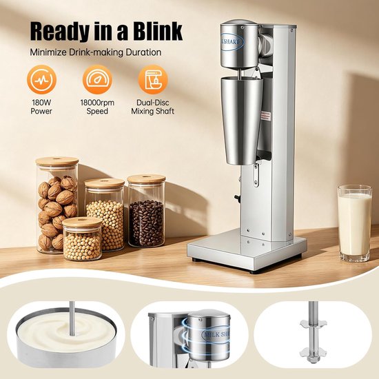 Milkshake Mixer - Drankjes Blender - Snelle Drankjes Maken - Krachtige 180W Motor - 650 ml Capaciteit - Zilver — afbeelding 5
