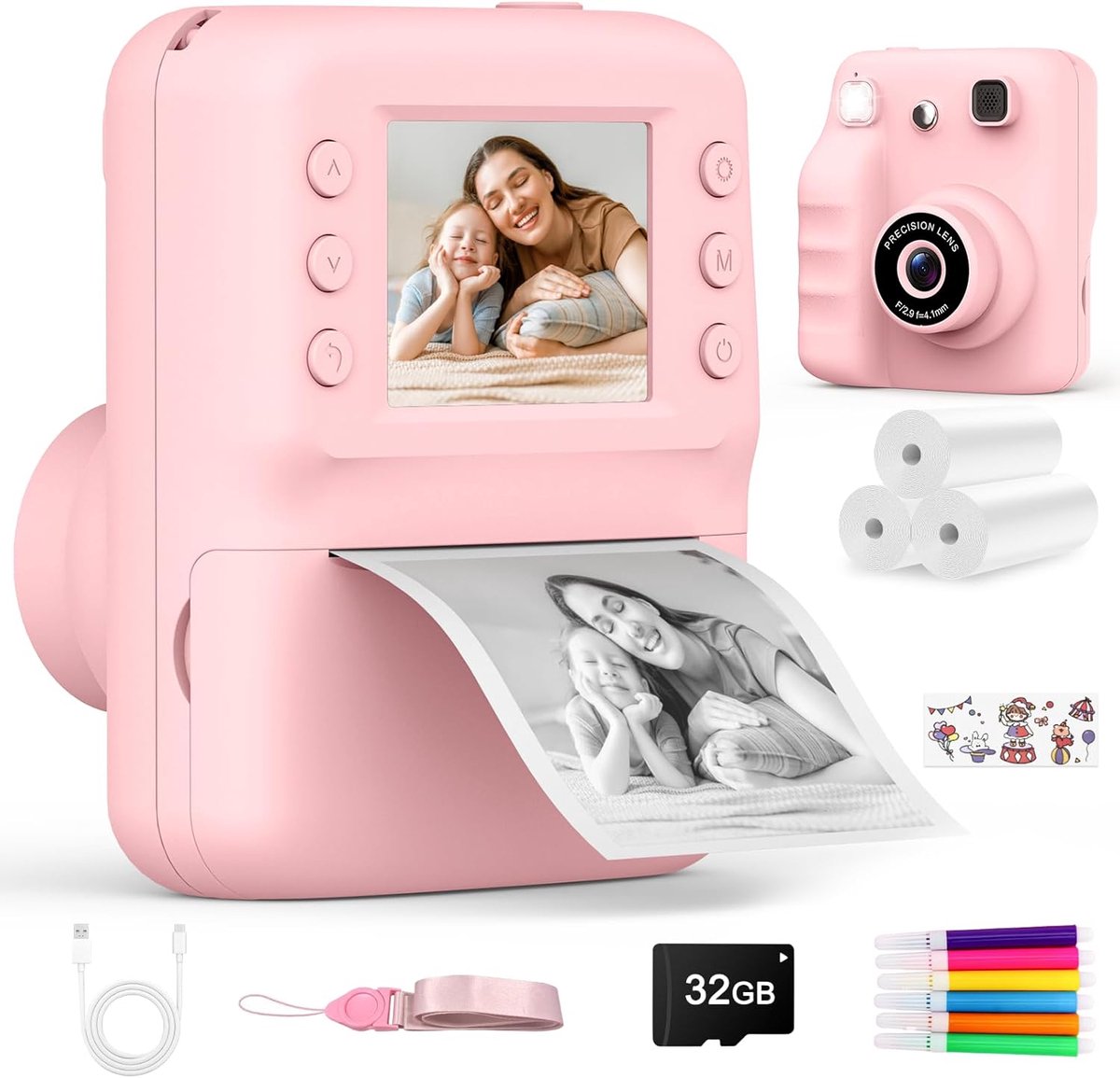 Kindercamera Direct Print - Fotocamera Speelgoed - Foto's Maken - Directe Afdruk Functie - 14 cm Breed - Roze