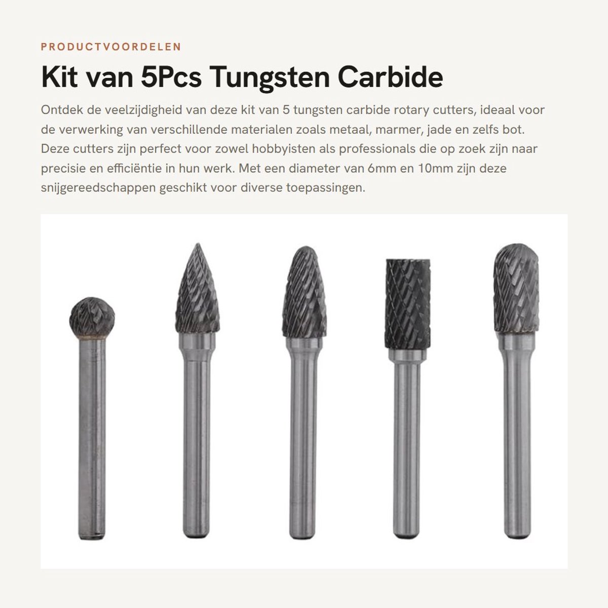 Dailygoods- Rotary Cutters Set van 5 Stuks - Tungsten Carbide - Dubbele Shank 6mm - Gereedschap voor Metaalbewerking - Hoge Precisie - Duurzaam en Efficiënt - Freesnijder