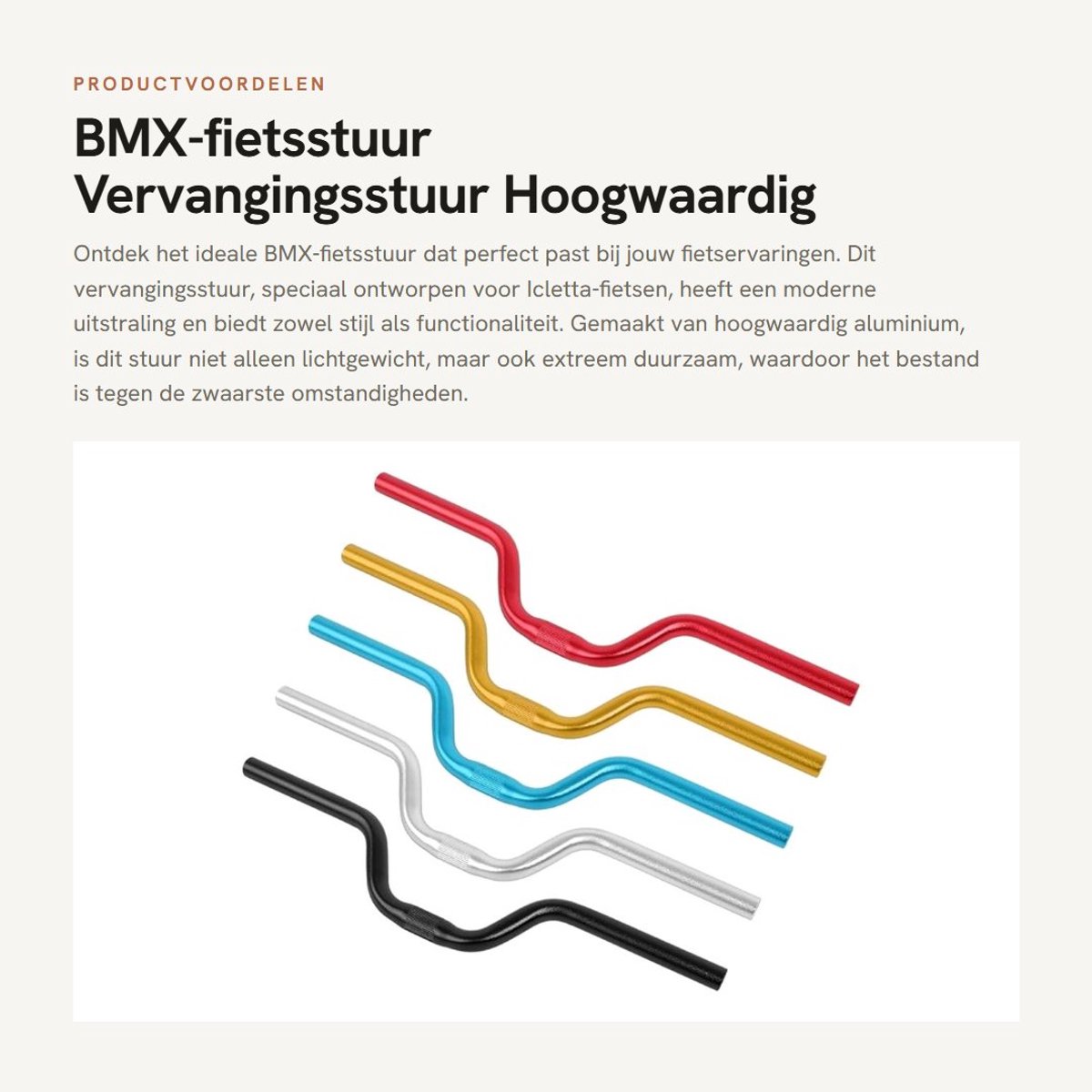 Dailygoods- BMX-Fietsstuur Aluminium - Vervangingsstuur - 25,4 mm x 520 mm - Lichtgewicht - Zwart - Modieuze Oppervlaktebehandeling