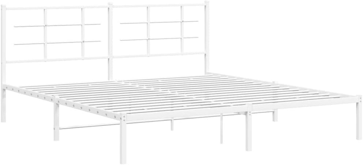 Bedframe met hoofdbord - Tweepersoonsbed frame - Slaapkamer meubel - Robuuste metalen constructie - 180x200 cm - Wit
