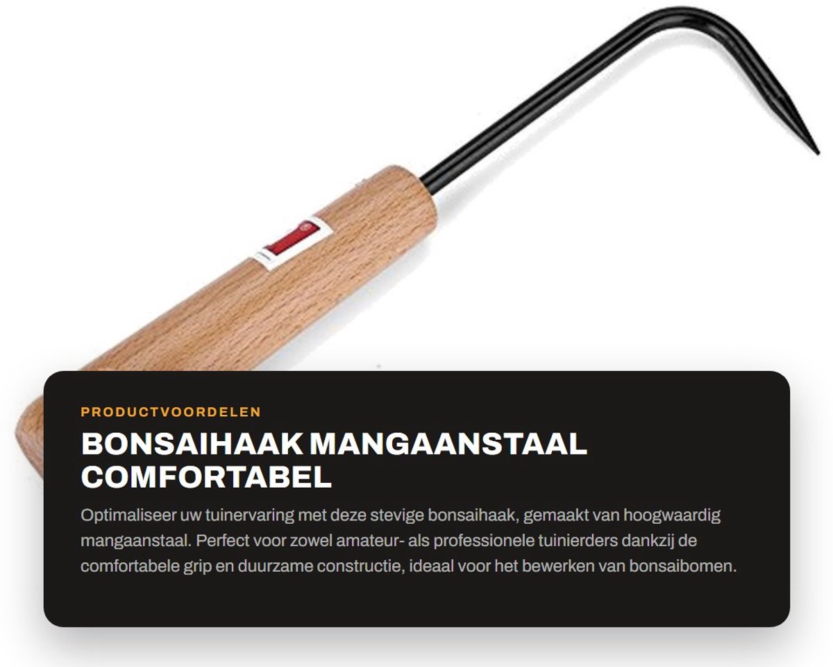 Dailygoods- Bonsaihaak Stevige mangaanstalen tuinhaak - Ergonomisch houten handvat - Tuingereedschap - Wortelhaak - Duurzaam - Afmetingen 6 x 22 cm