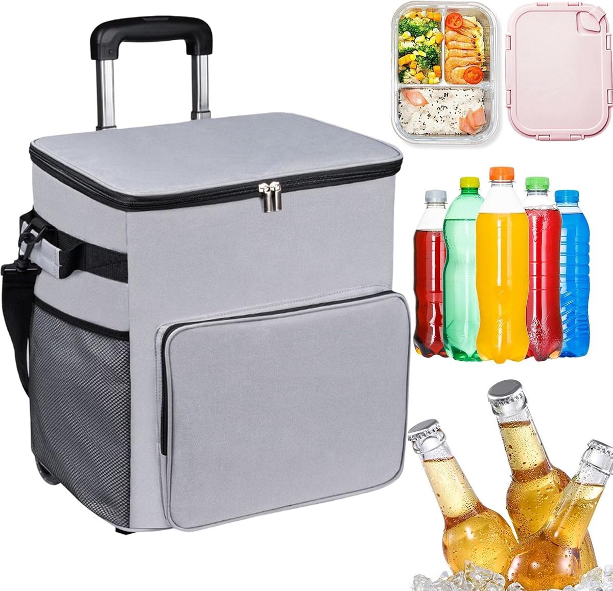 Draagbare Koelbox - Reiswagen Trolley - Outdoor Uitjes - Soepel Transport - 35 Liter - Zwart