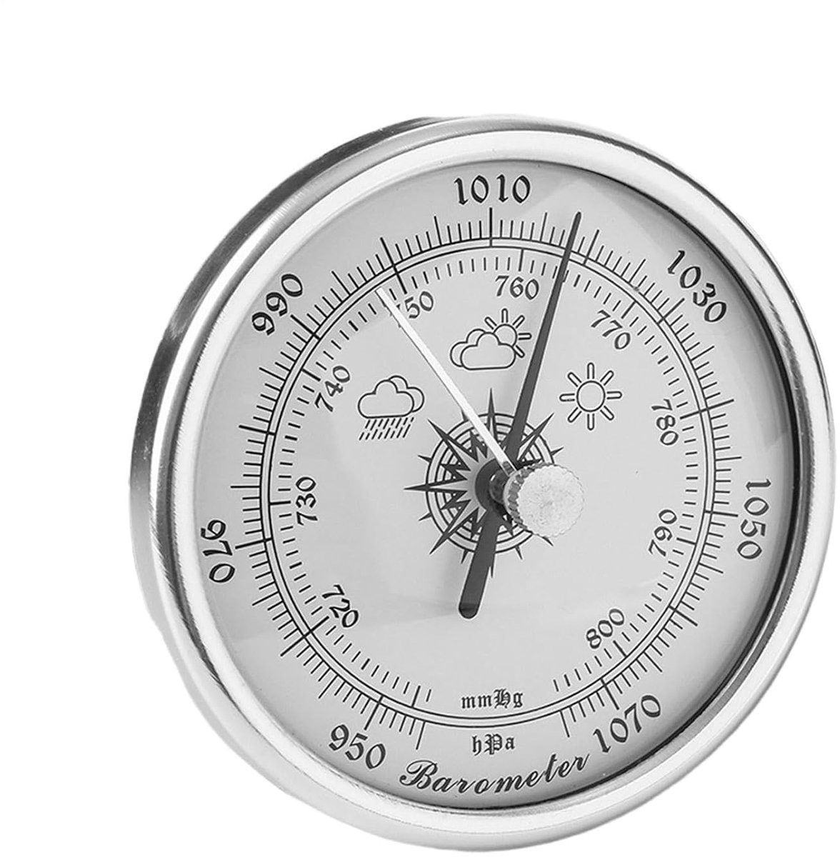 Barometer Voor Buiten - Drukmeter Weer - Weersvoorspelling - Nauwkeurige Luchtdruk - 70mm Diameter - Zilver