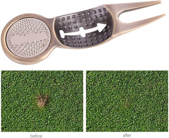 Golf Pitchfork - Reparatie Vork - Baan Onderhoud - 3-in-1 Ontwerp - 9 x 3 cm - Goud van GOLF — afbeelding 5