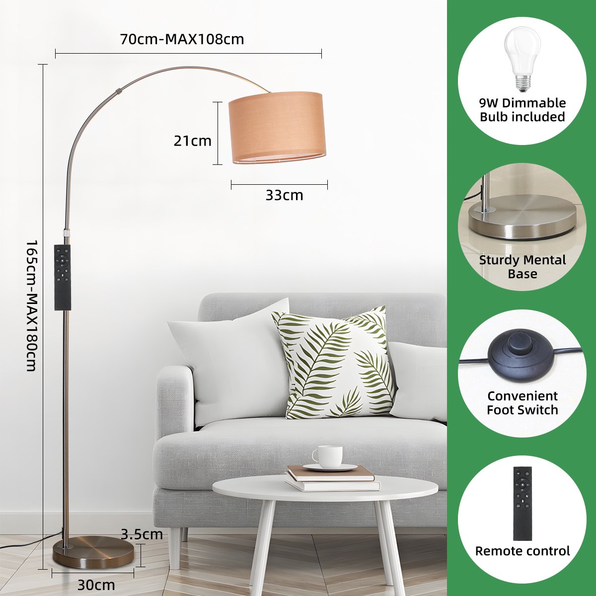 ANTENLICHT Vloerlamp Zwart - 9W LED met afstandsbediening thumbnail 2