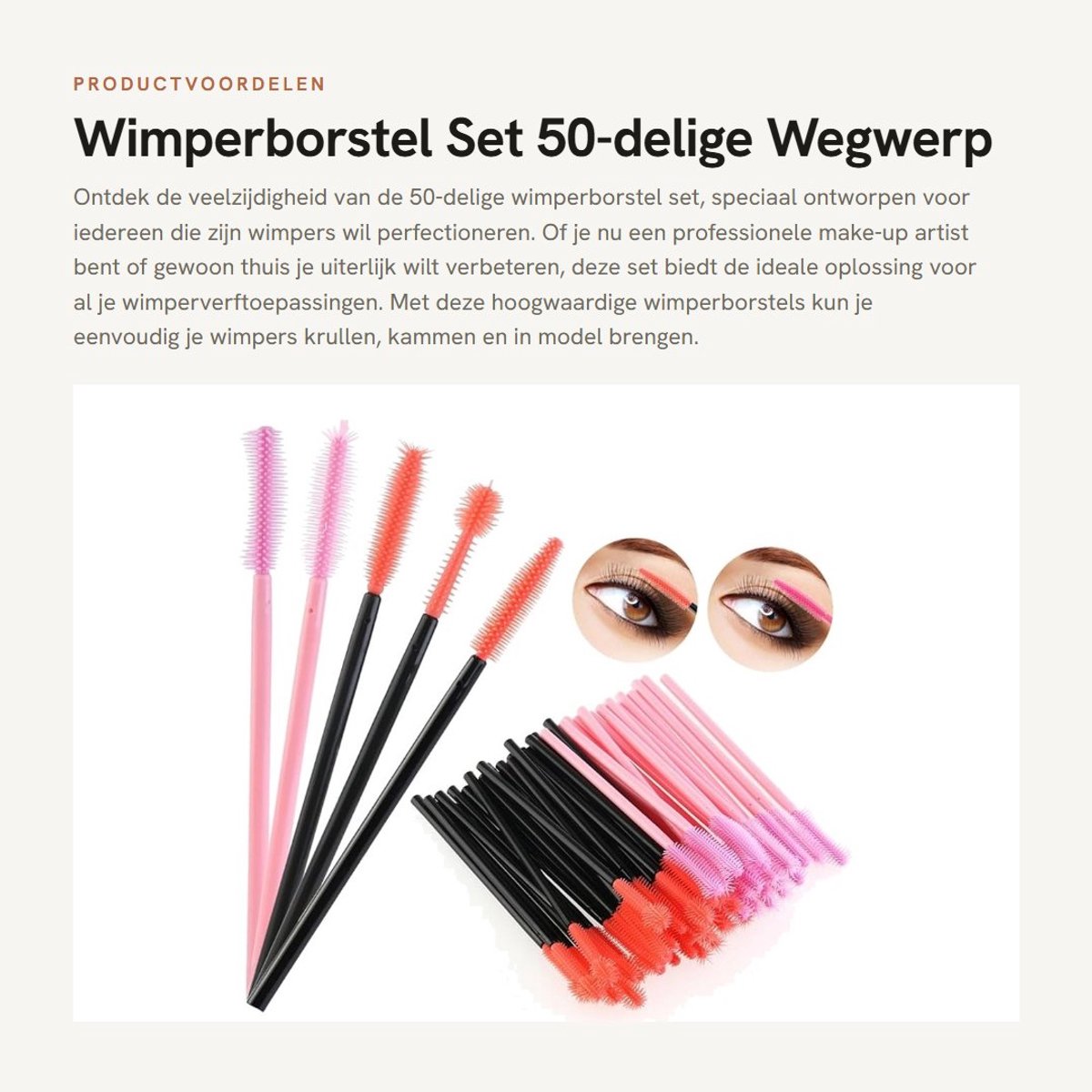 Dailygoods- Wimperborstel 50-delig - Wimperborsteltjes - Wimperkam - Professionele set - Kwalitatief hoogwaardig - Kunststof/siliconen materialen - Mascaraborstel