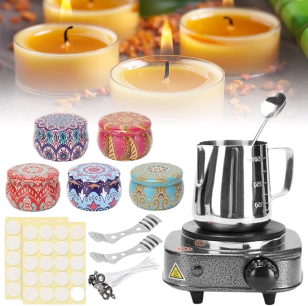 Kaars Wax Smeltpot - Elektrische Wax Melter - Kaarsen Maken - Draagbaar Elektrisch Fornuis - 350ml Beker - Zilver