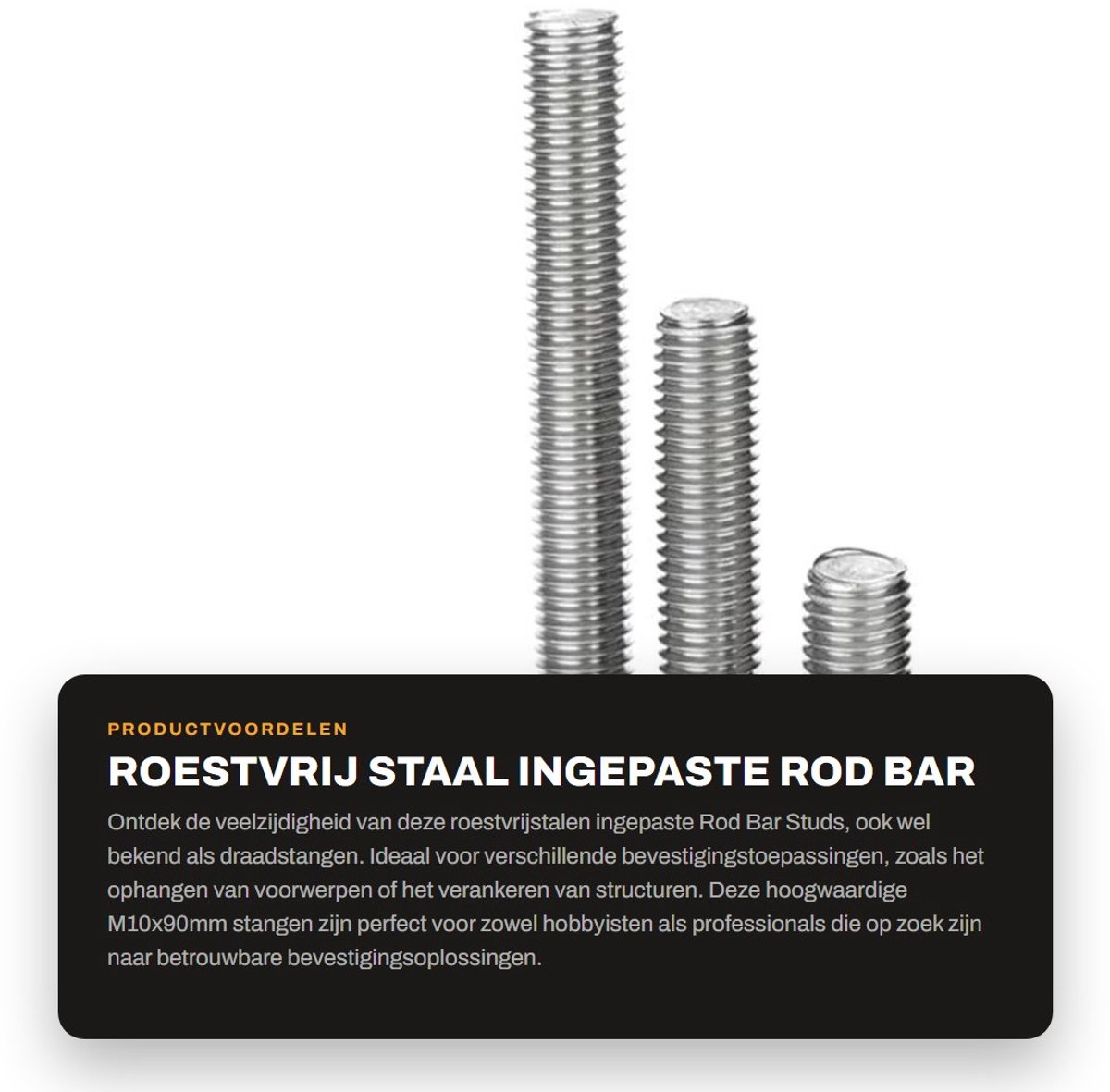 Dailygoods- Rod Bar Studs M10x90mm - Roestvrij Staal - Draadstang - Ingepaste Staaf - Duurzaam - Hoge Kwaliteit
