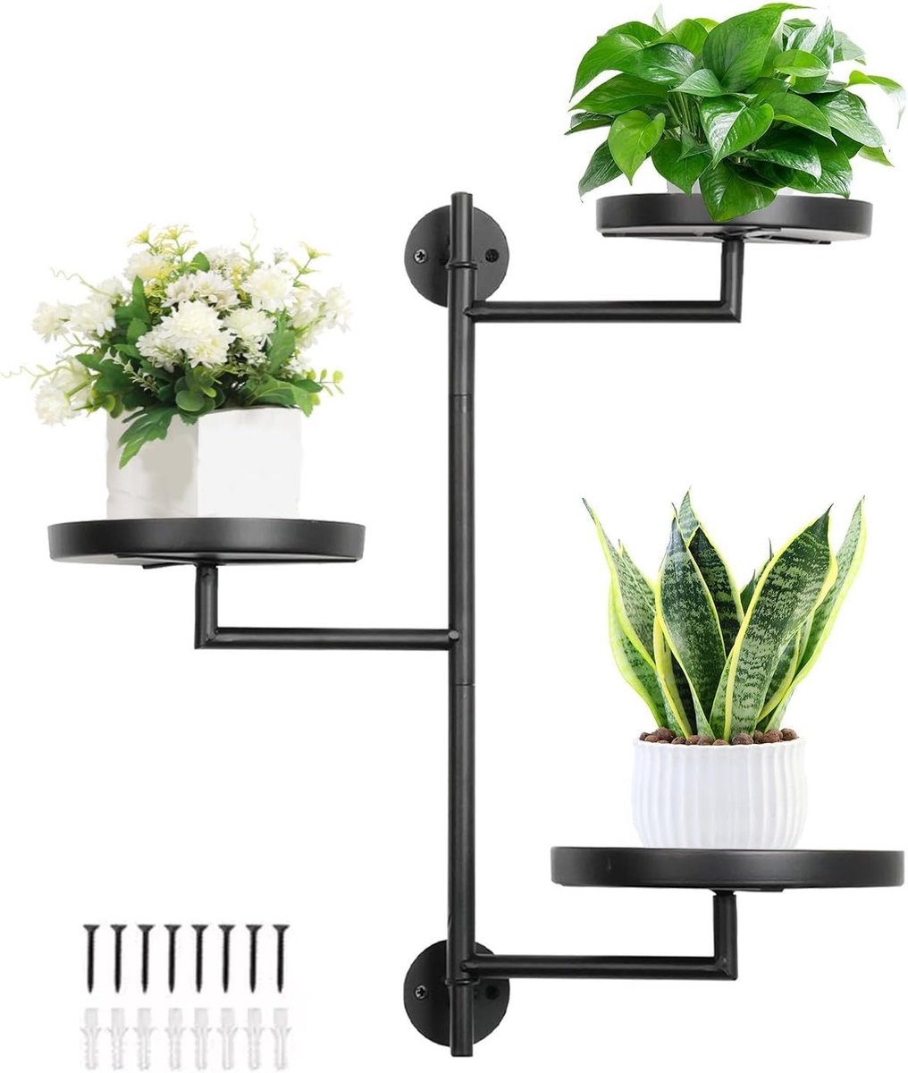 Plantenrek Metaal - Bloempothouder - Planten Presenteren - Draaibaar 180 Graden - 7.9D x 25W x 7.9H cm - Zwart
