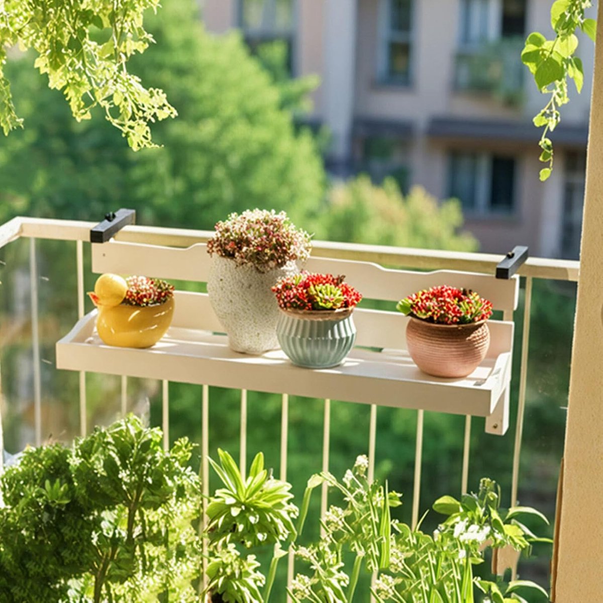 Houten Balkontafel - Hangende Buitentafel - Balkon Bar - Opvouwbaar Ontwerp - 120 cm - Wit